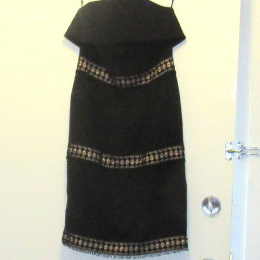 Lucian Matis Sleeveless Black Dress with Tan Lace Inserts, Knee Length S 10 K116